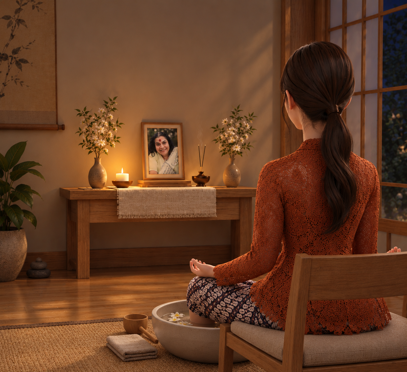 Ilustrasi Praktik Rendam Kaki Air Garam (Footsoaking) dalam Meditasi Sahaja Yoga